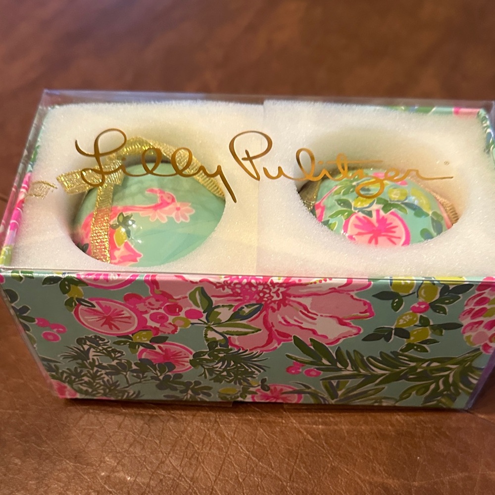 Lilly Pulitzer Pink and Green Ornament Set - Picture 2 of 3
